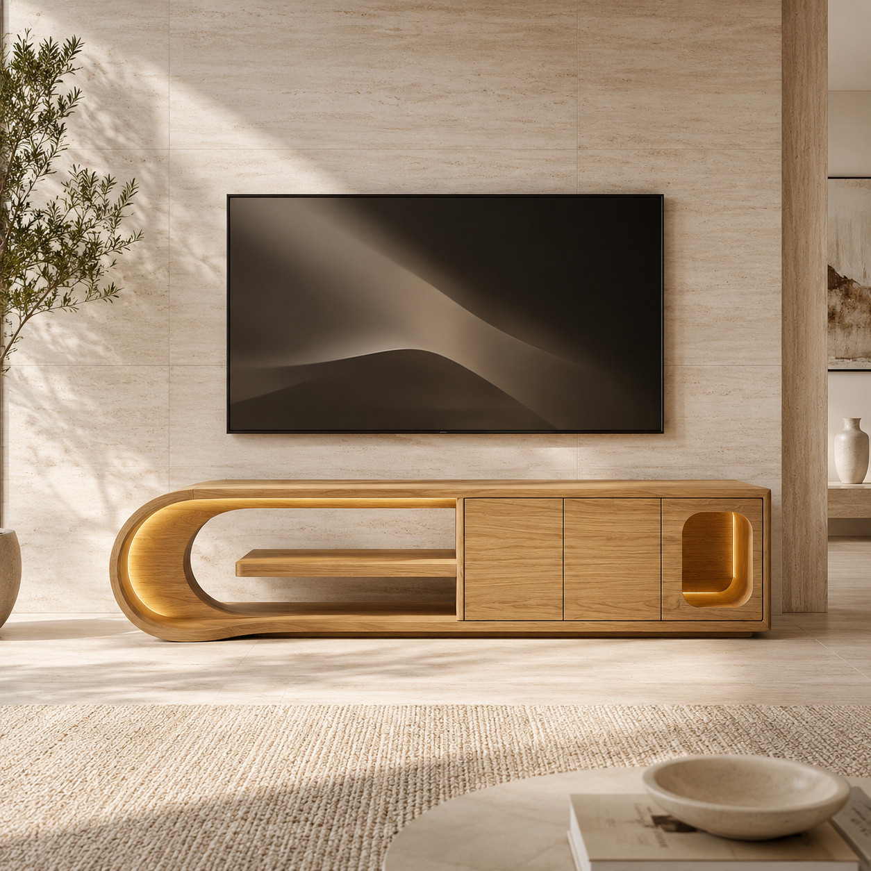 Norven Contrast Edge Solid Wood TV Cabinet For Living Room