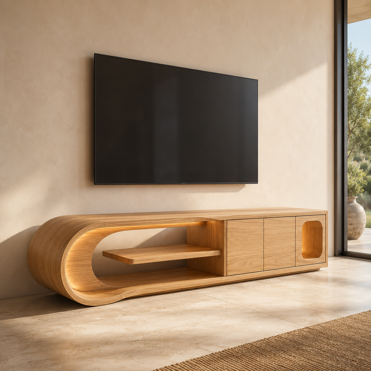 Norven Contrast Edge Solid Wood TV Cabinet For Living Room