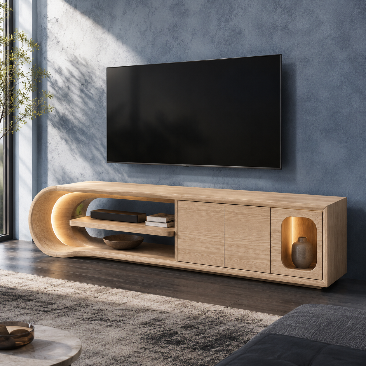 Norven Contrast Edge Solid Wood TV Cabinet For Living Room