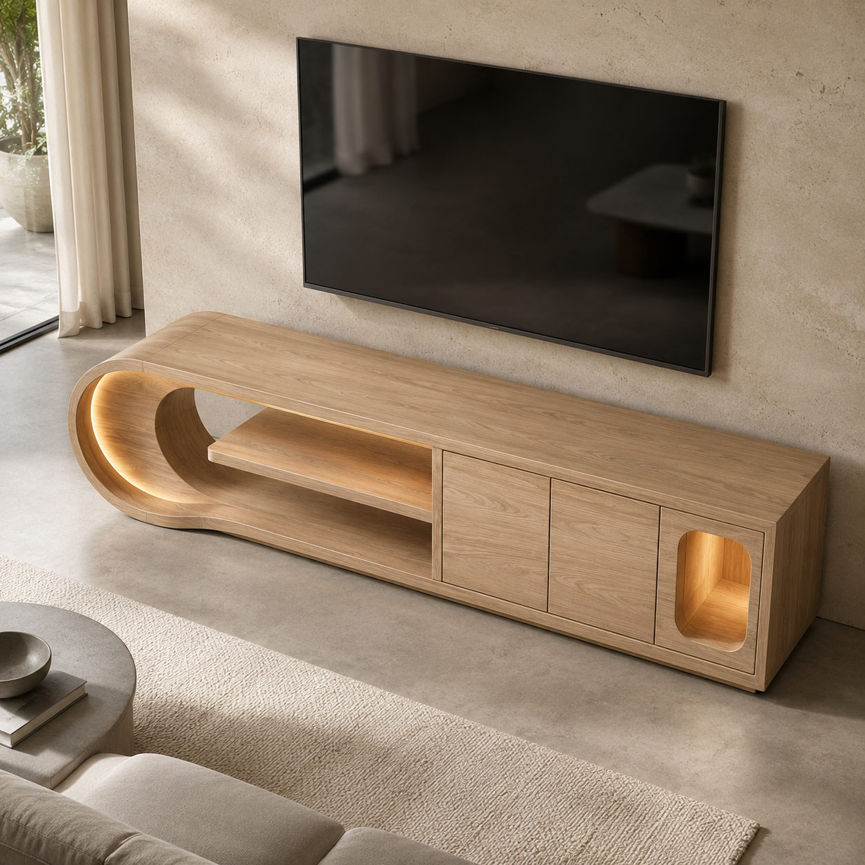 Norven Contrast Edge Solid Wood TV Cabinet For Living Room