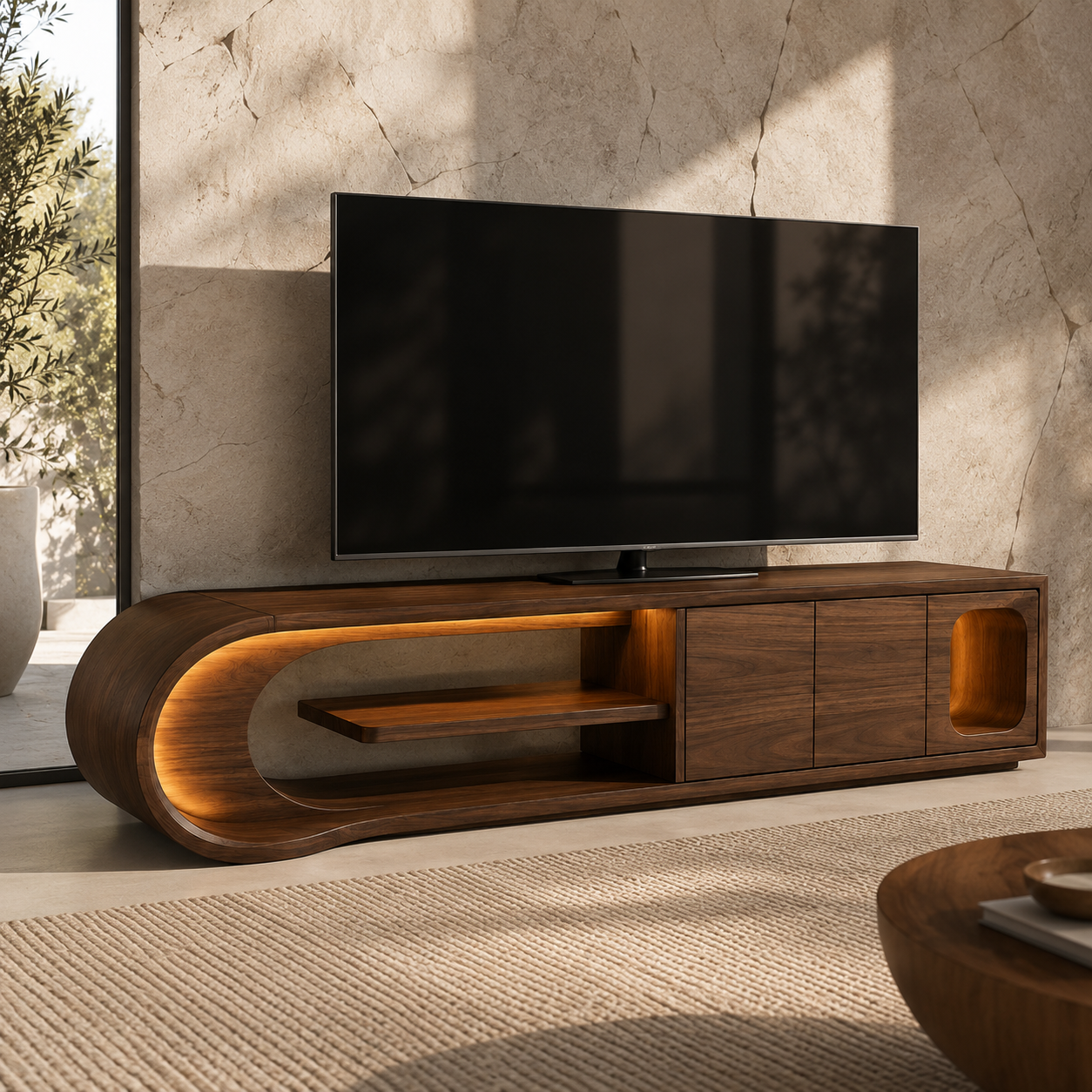 Norven Contrast Edge Solid Wood TV Cabinet For Living Room