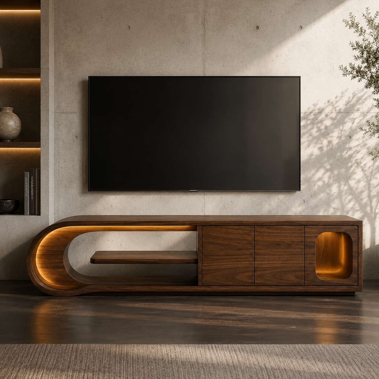 Norven Contrast Edge Solid Wood TV Cabinet For Living Room