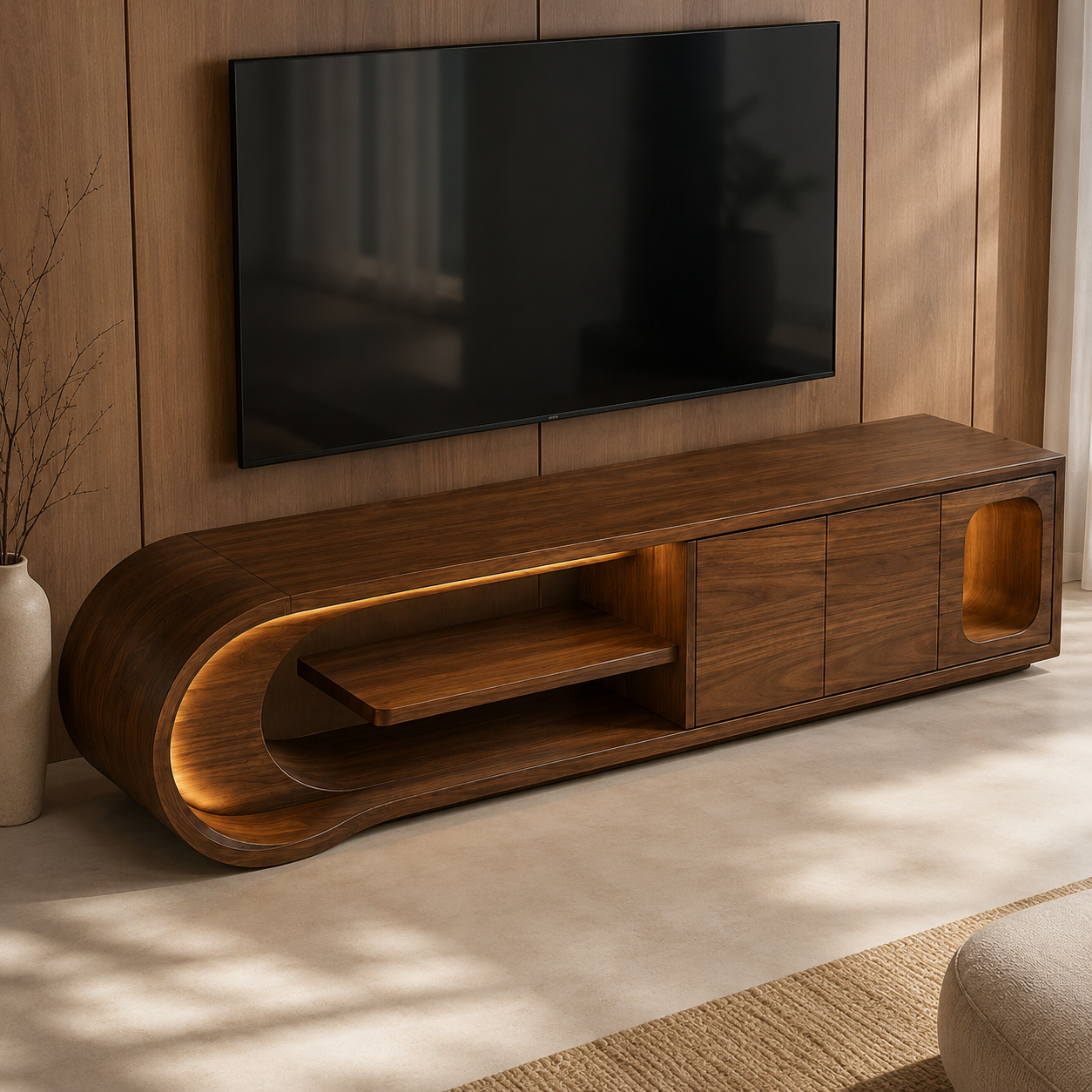 Norven Contrast Edge Solid Wood TV Cabinet For Living Room