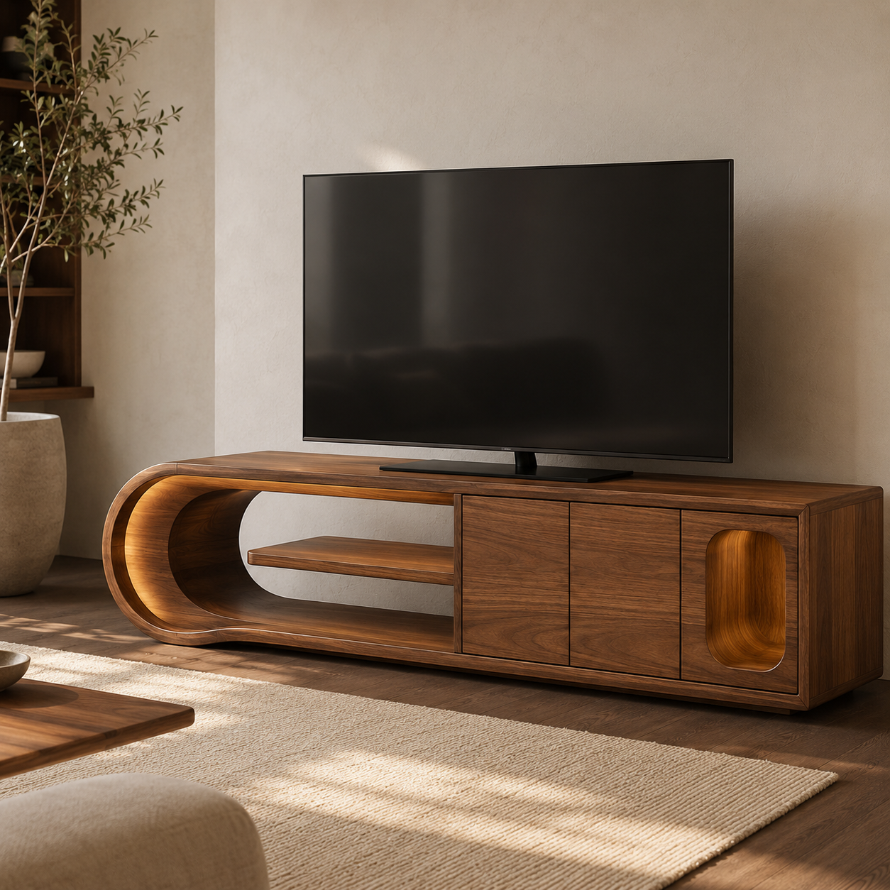 Norven Contrast Edge Solid Wood TV Cabinet For Living Room