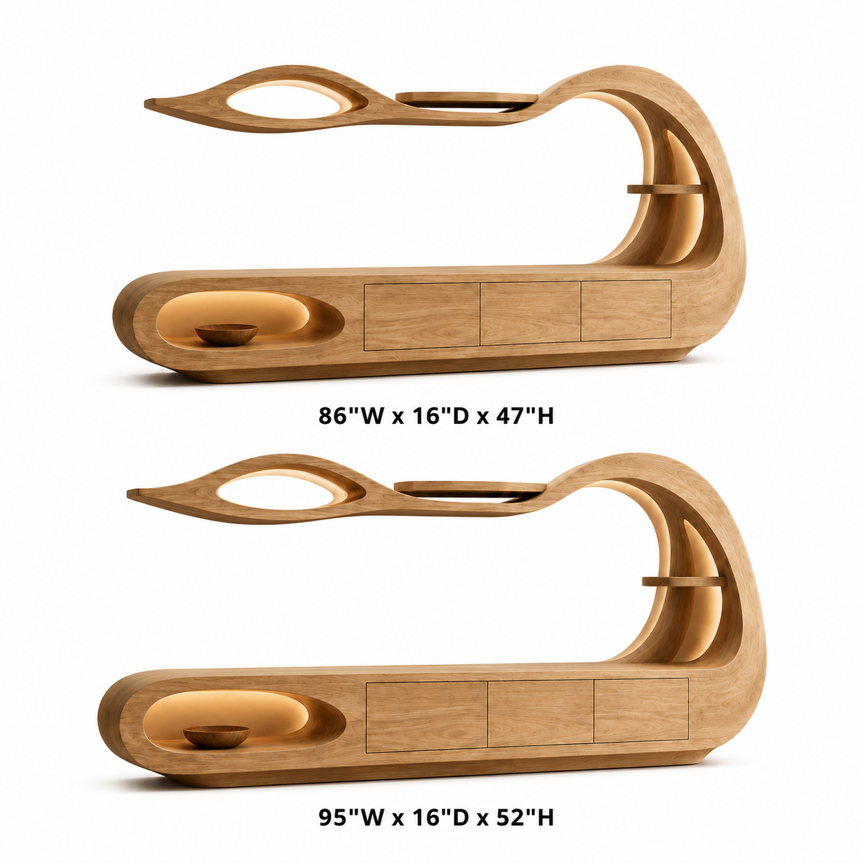 Threnn Sculptural Shelf Solid Wood TV Console For Living Room