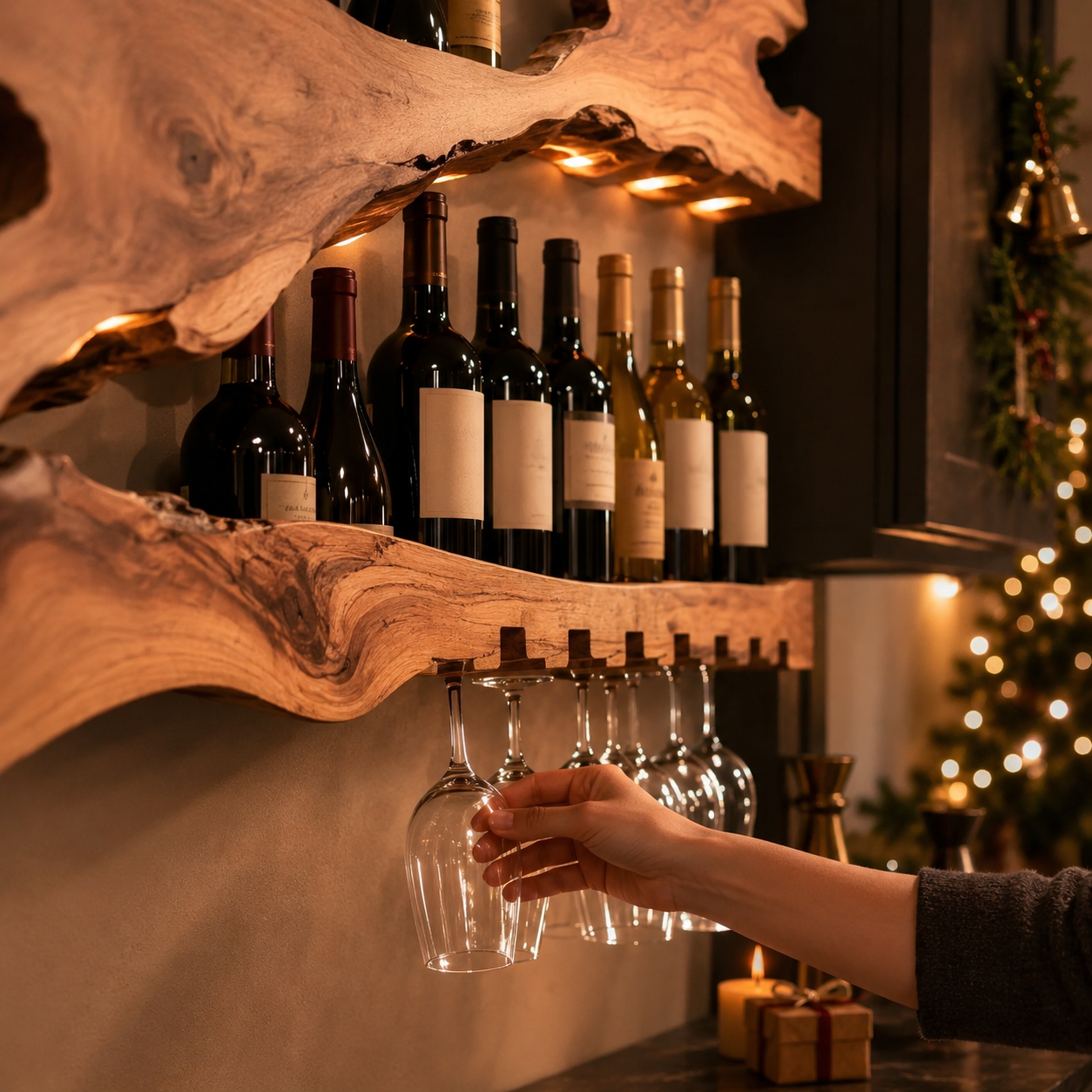 Caskara Solid Wood Wine Holder Shelf For Dining Room