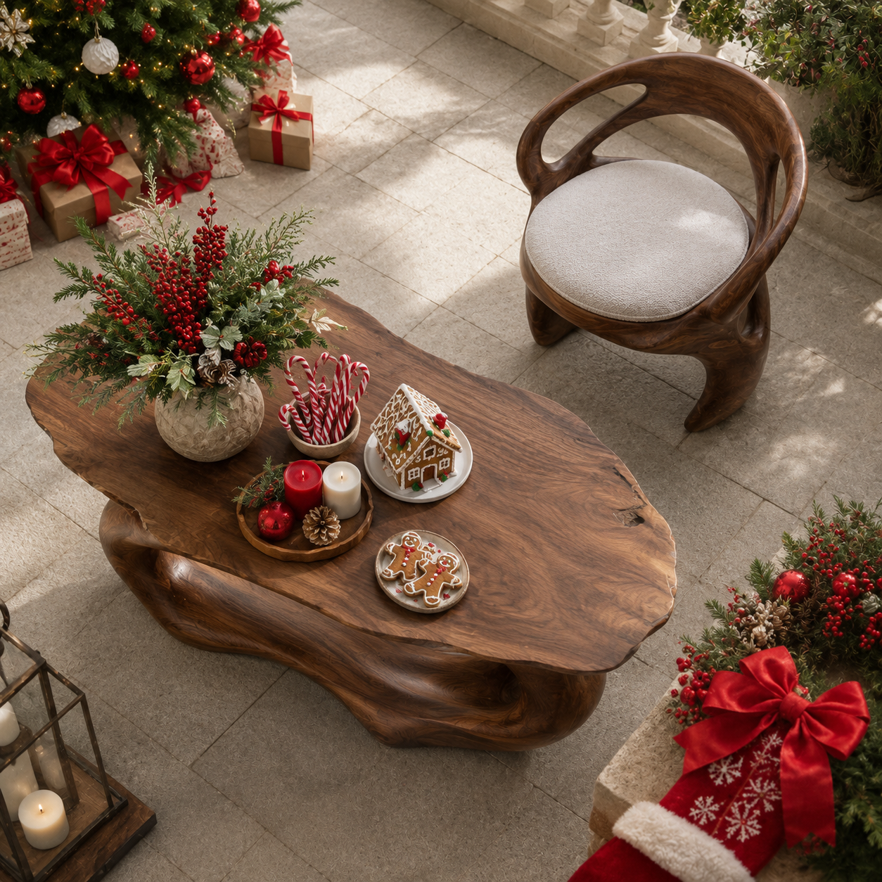 Terrano Organic Edge Solid Wood Coffee Table For Living Room