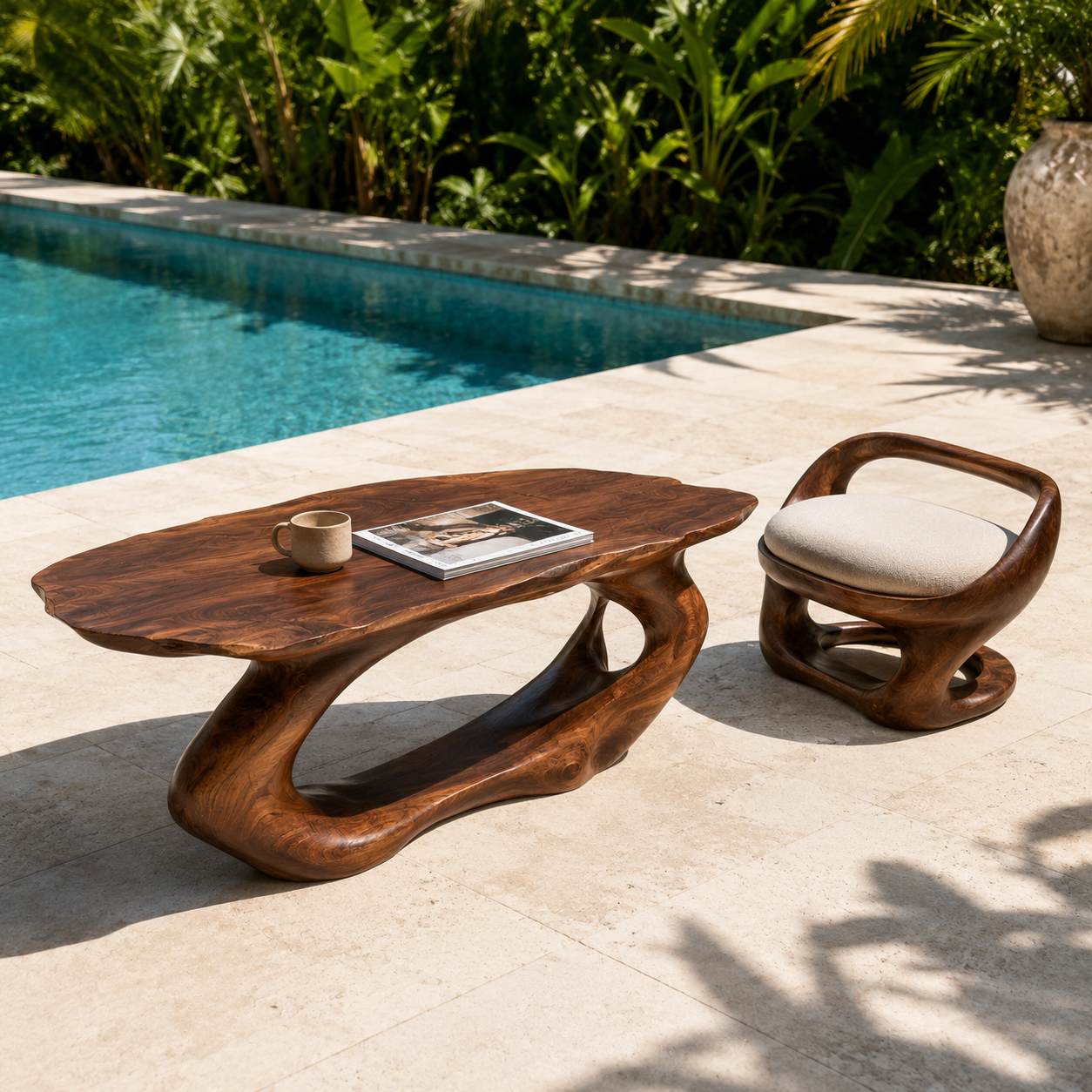 Terrano Organic Edge Solid Wood Coffee Table For Living Room