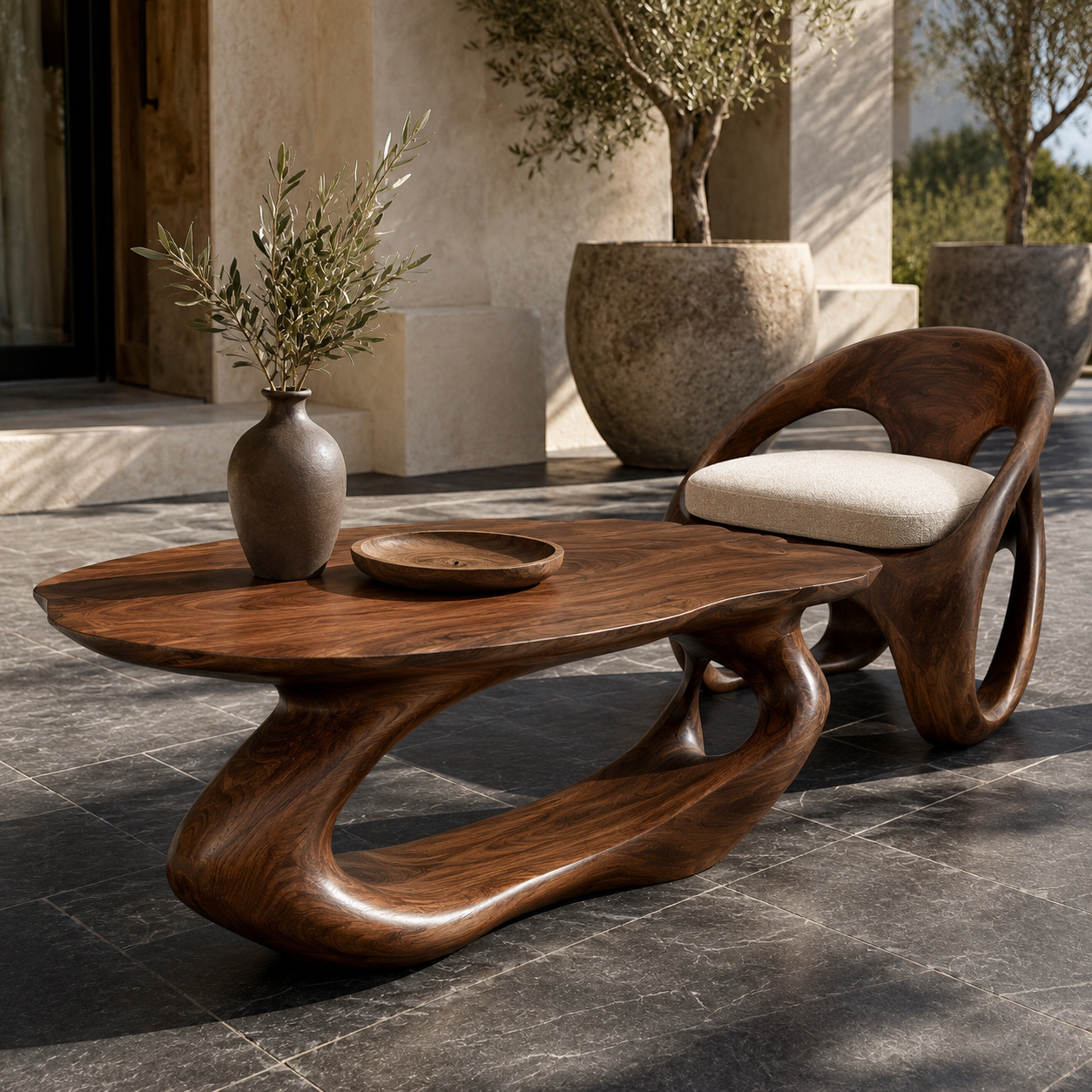 Terrano Organic Edge Solid Wood Coffee Table For Living Room