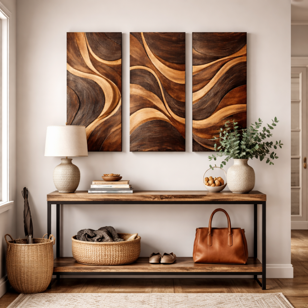 Handcrafted Wooden Wall Art with Flowing Organic Design