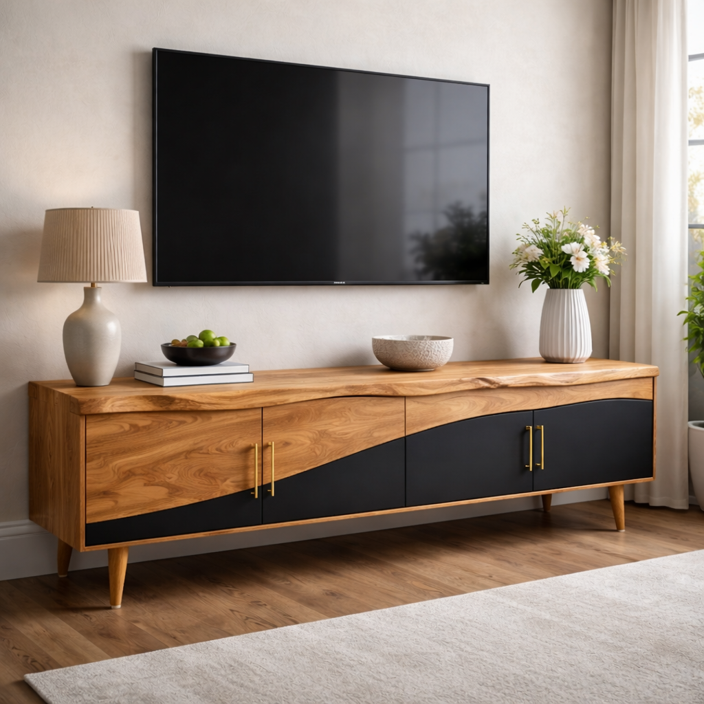 Live Edge TV Cabinet with Black and Wood Contrast