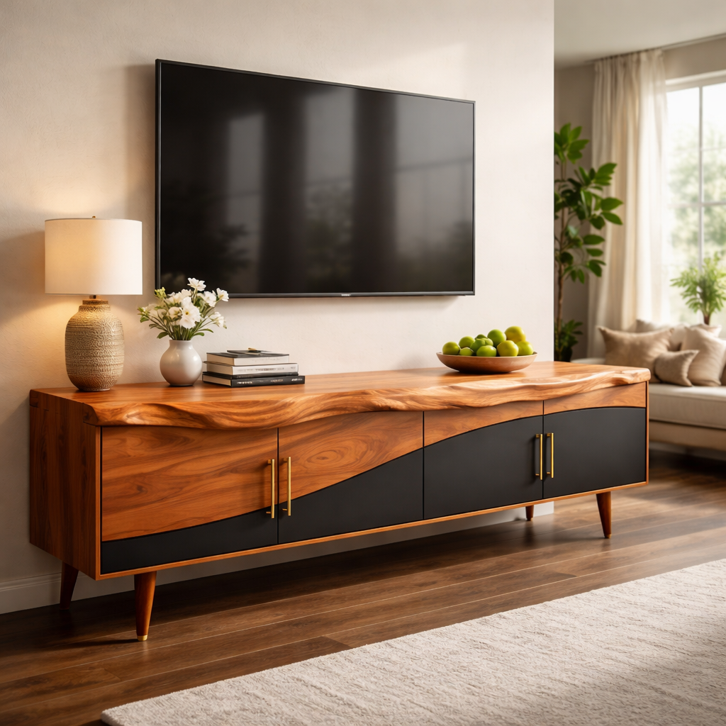Live Edge TV Cabinet with Black and Wood Contrast