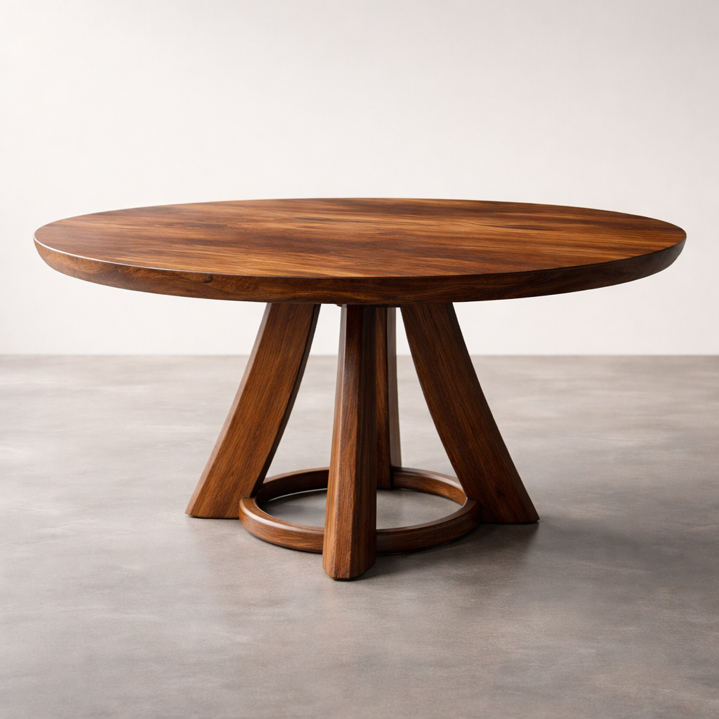 Modern Solid Wood Round Dining Table, Sculptural Pedestal Base