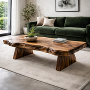 Live Edge Solid Wood Coffee Table With Sculptural Base