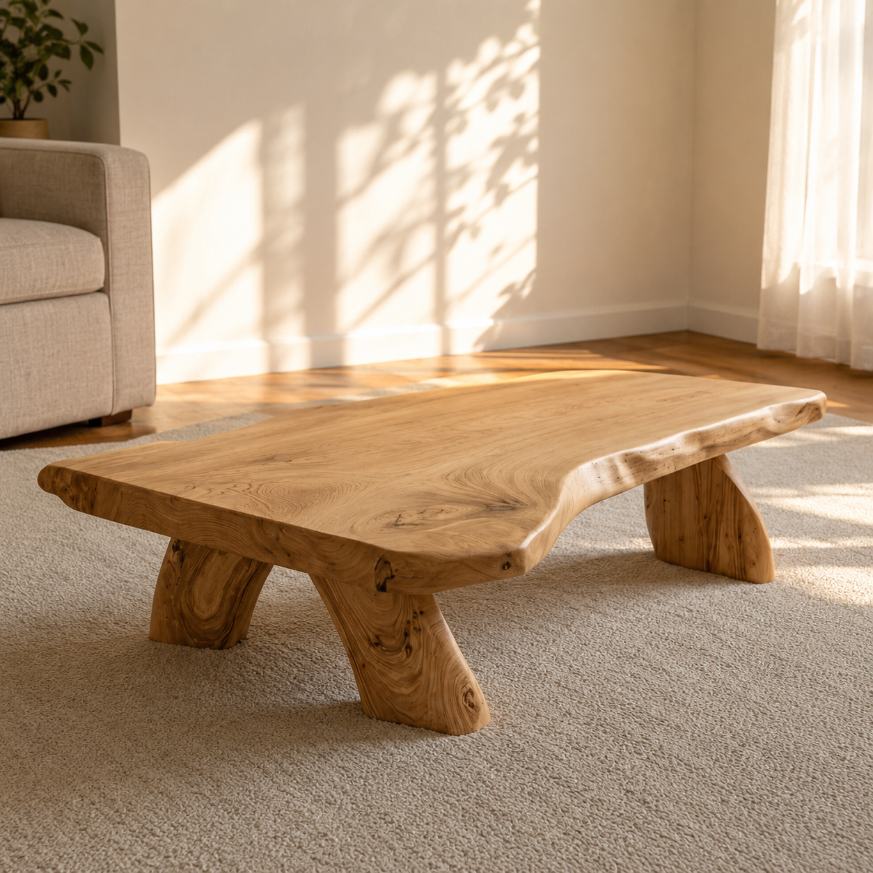 Arvion Thick Slab Solid Wood Coffee Table For Living Room