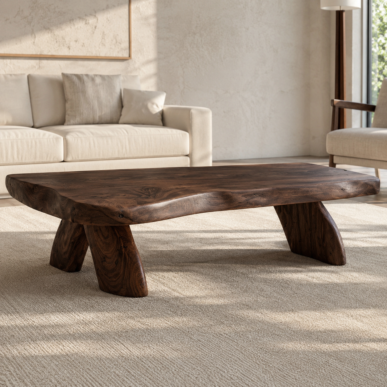 Arvion Thick Slab Solid Wood Coffee Table For Living Room
