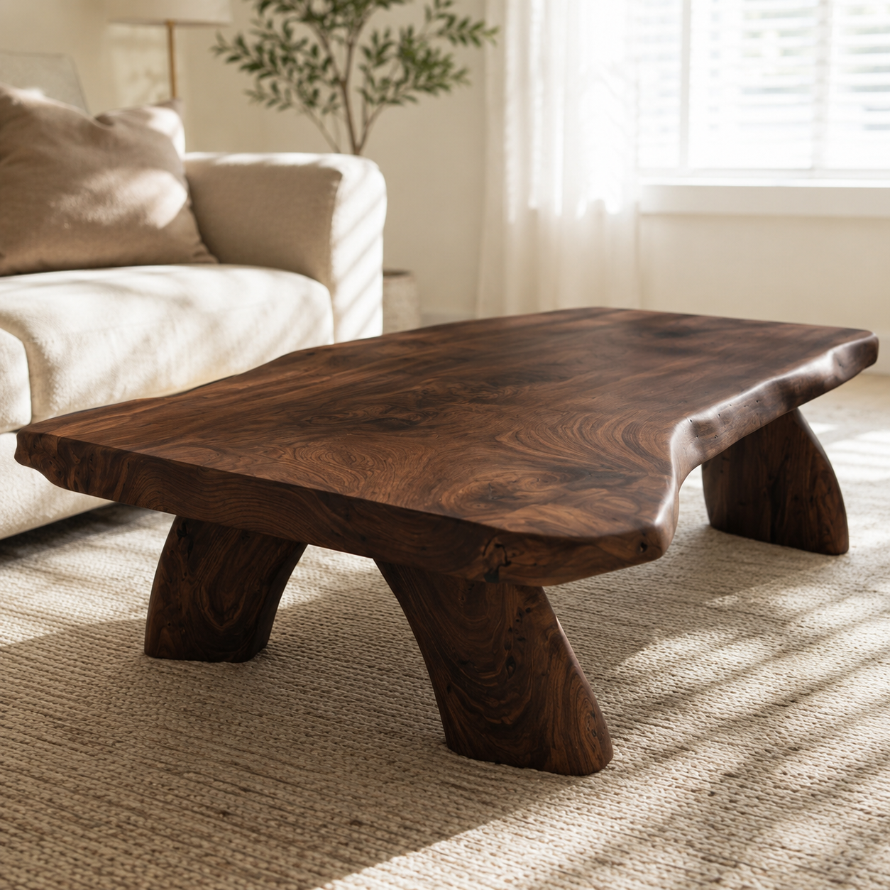 Arvion Thick Slab Solid Wood Coffee Table For Living Room