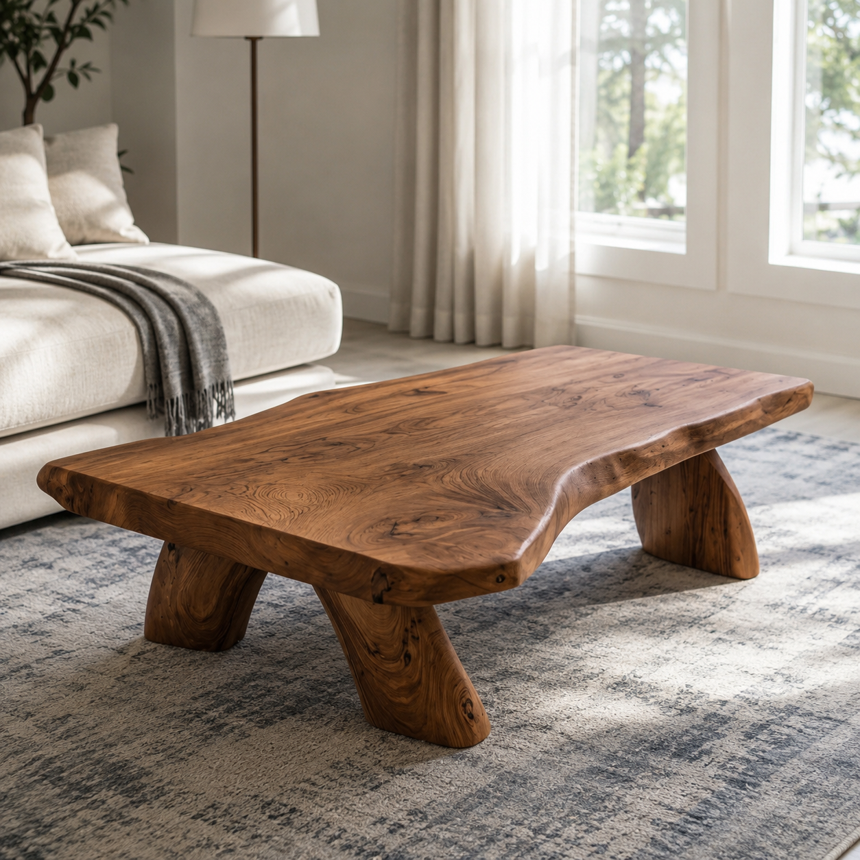 Arvion Thick Slab Solid Wood Coffee Table For Living Room