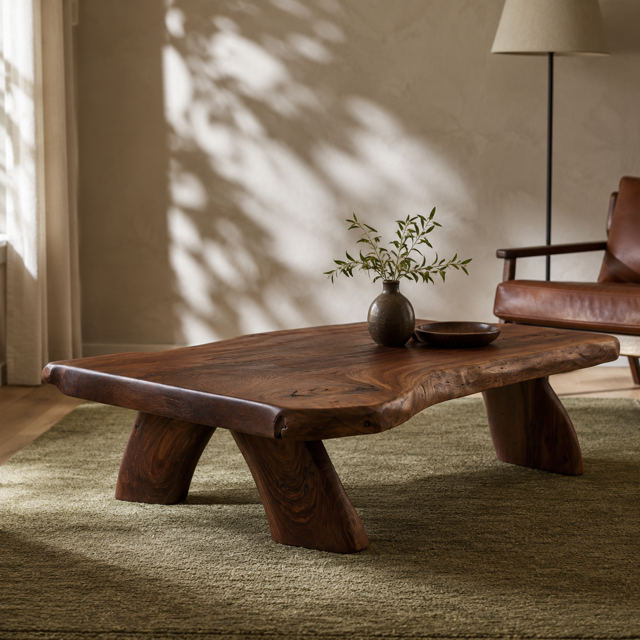 Arvion Thick Slab Solid Wood Coffee Table For Living Room