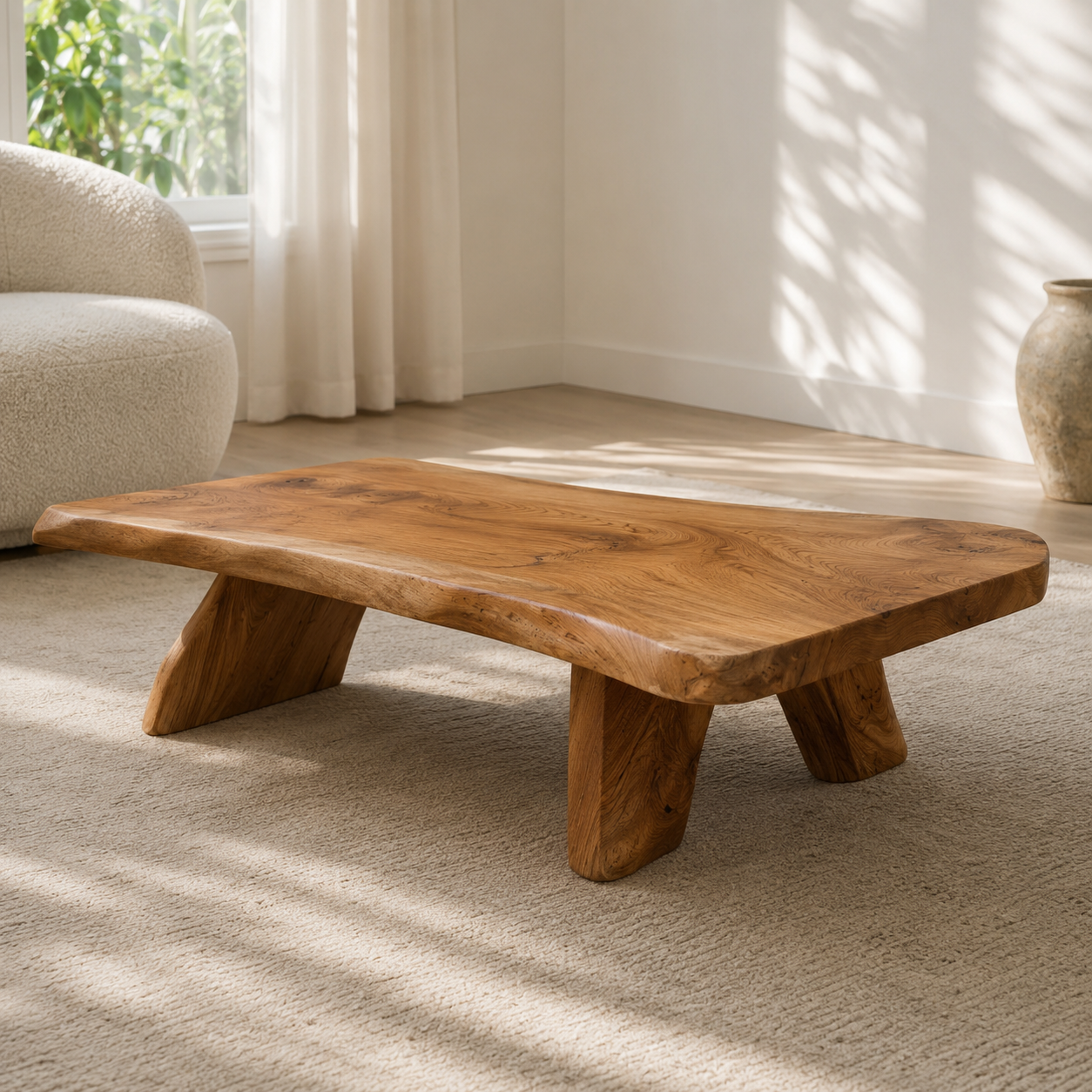 Arvion Thick Slab Solid Wood Coffee Table For Living Room