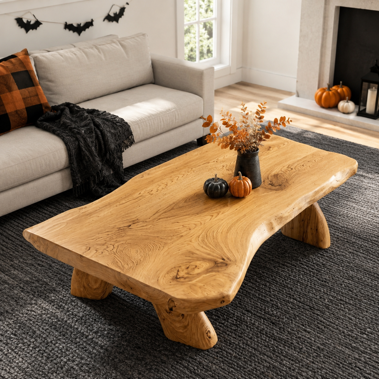 Arvion Thick Slab Solid Wood Coffee Table For Living Room