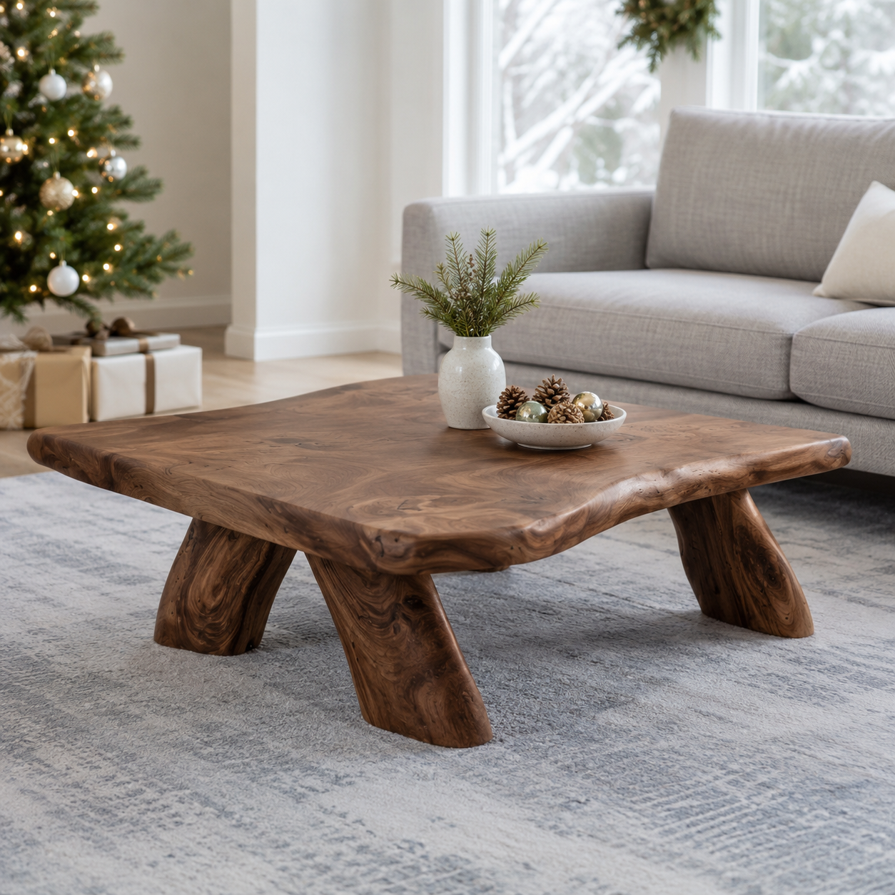 Arvion Thick Slab Solid Wood Coffee Table For Living Room