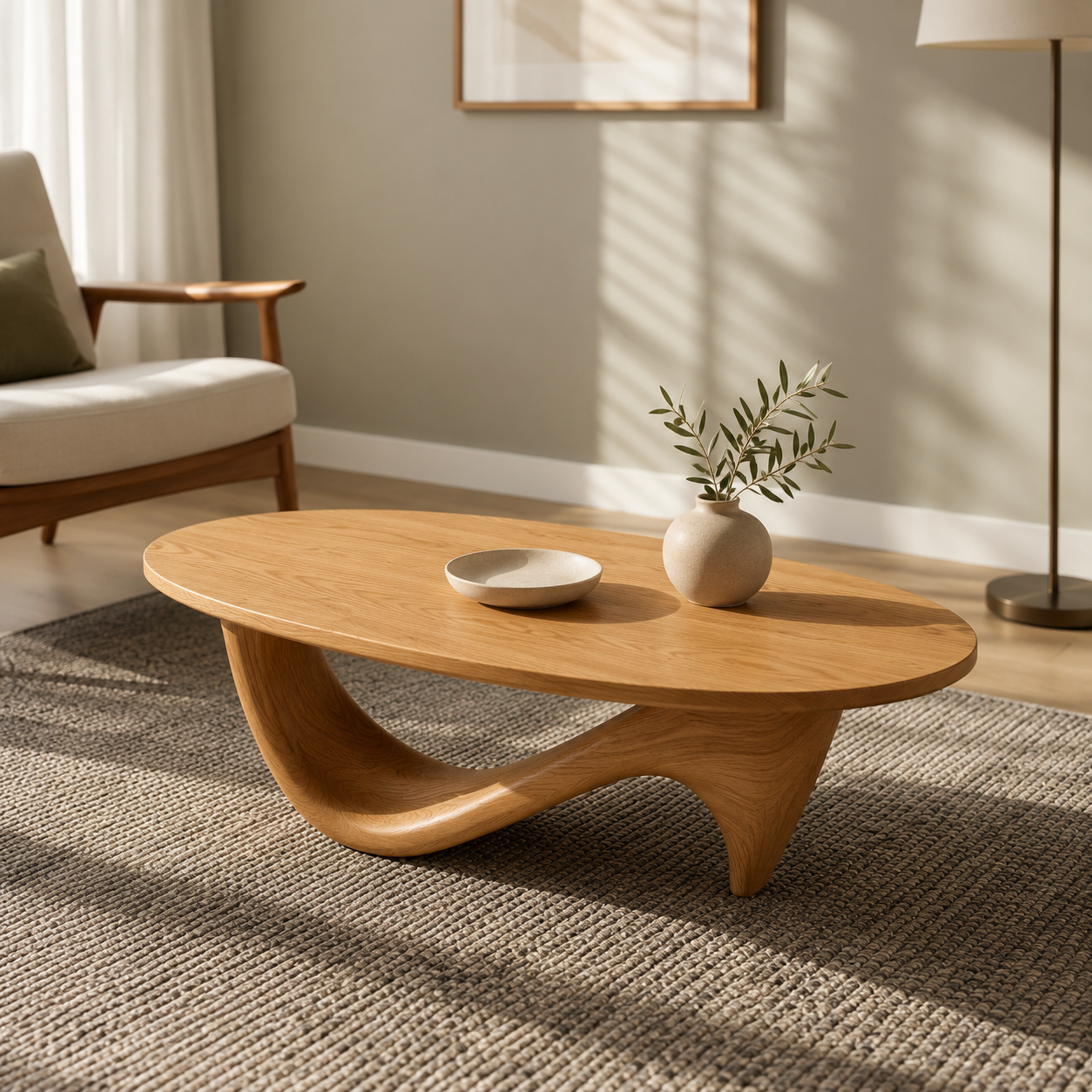 Lyra Ribbon Loop Solid Wood Coffee Table For Living Room