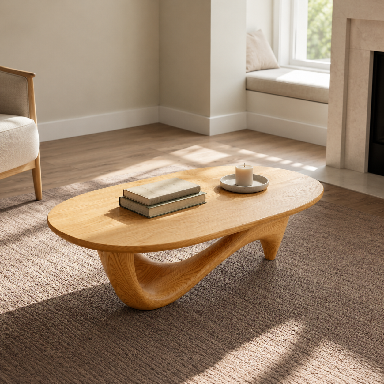 Lyra Ribbon Loop Solid Wood Coffee Table For Living Room