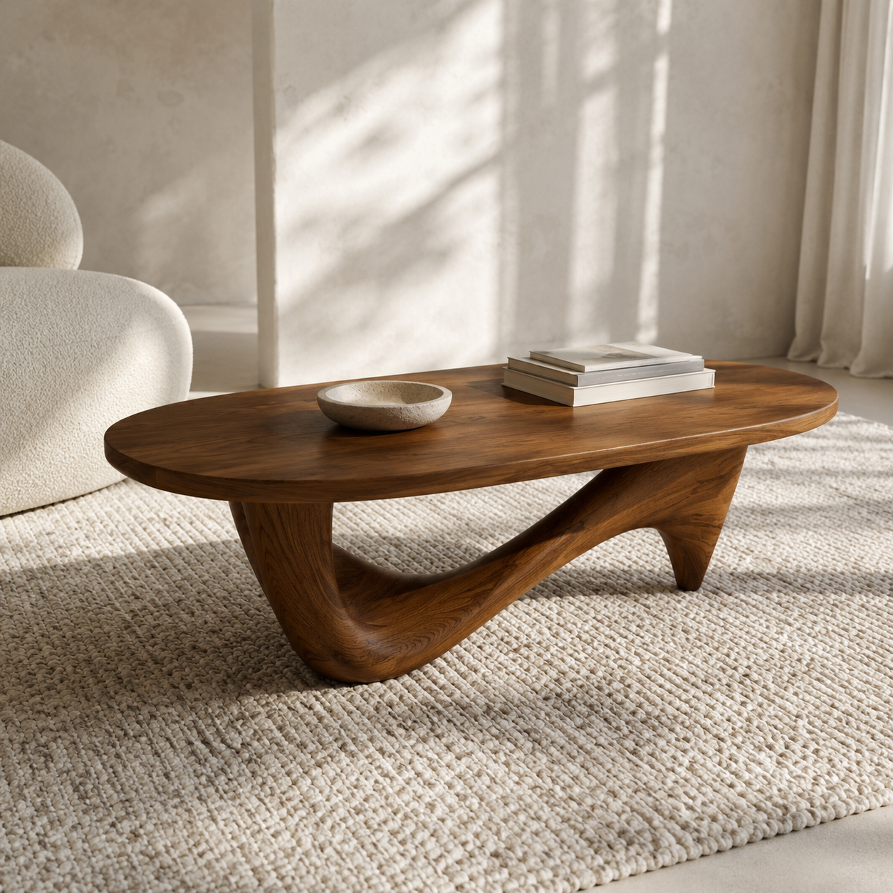 Lyra Ribbon Loop Solid Wood Coffee Table For Living Room