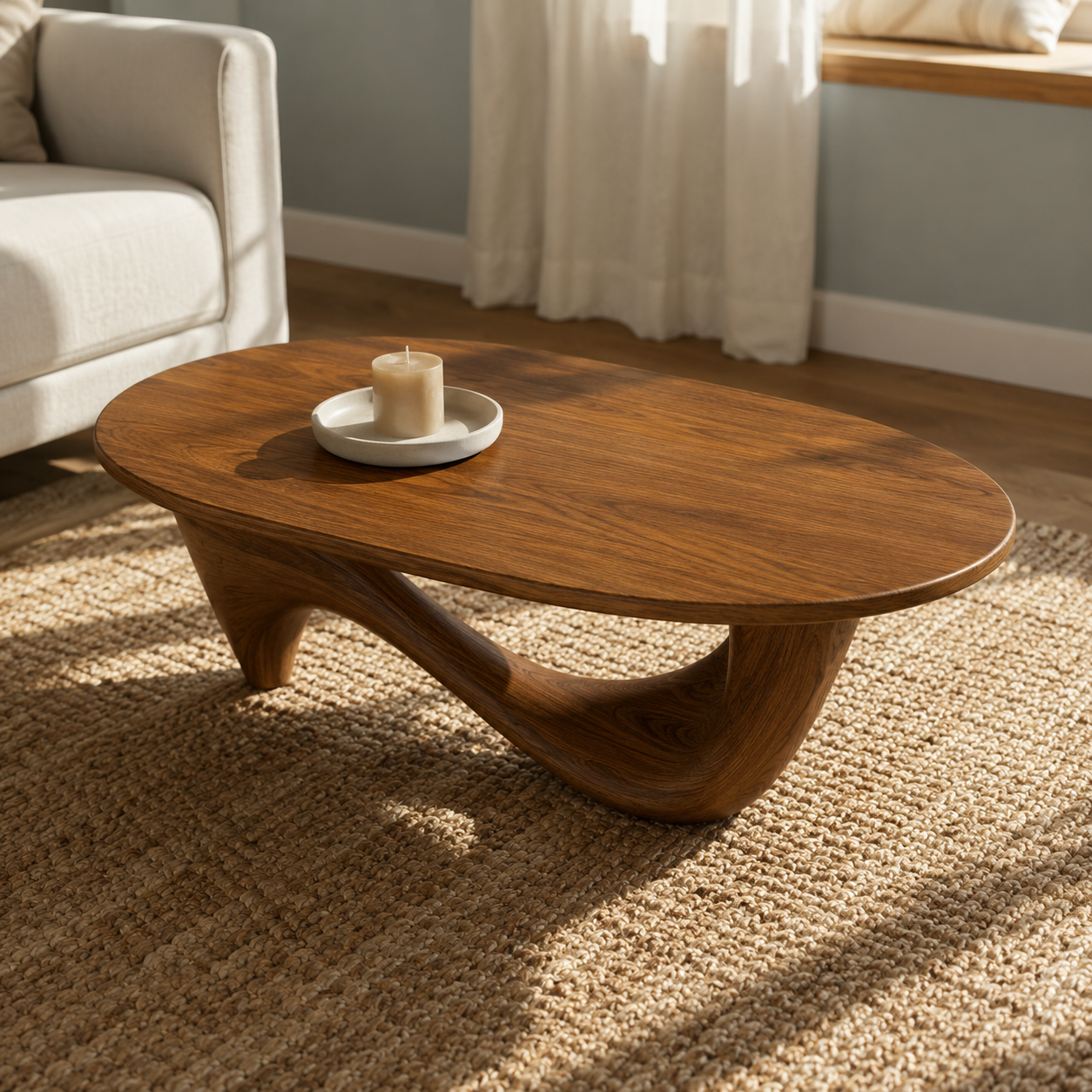 Lyra Ribbon Loop Solid Wood Coffee Table For Living Room