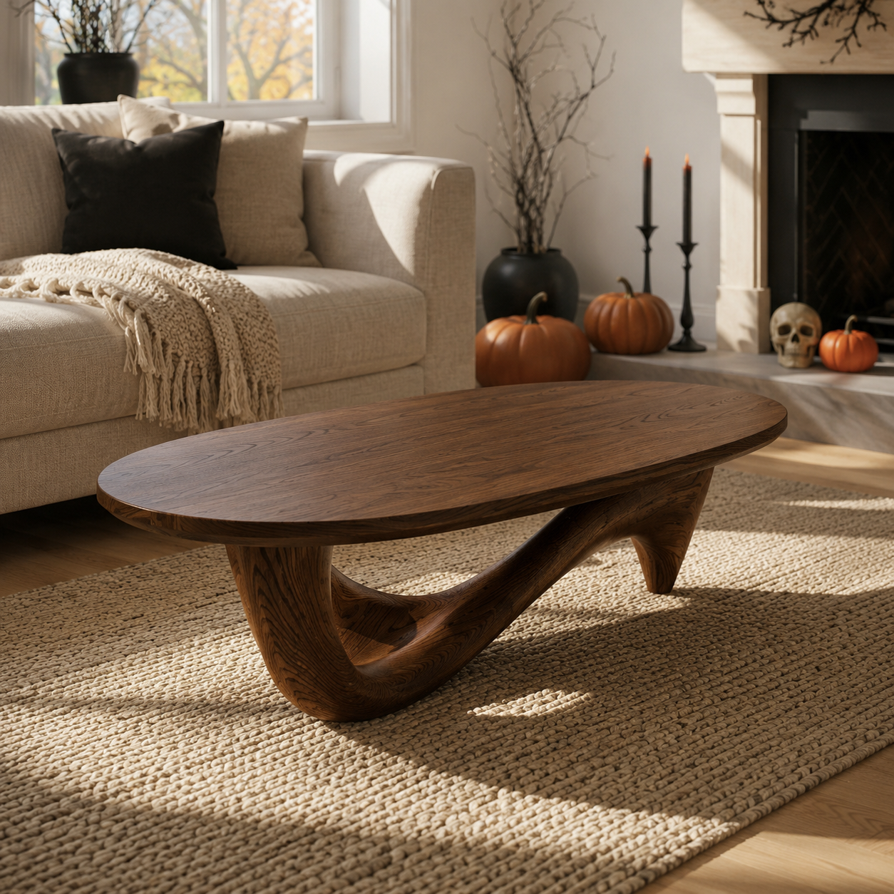 Lyra Ribbon Loop Solid Wood Coffee Table For Living Room