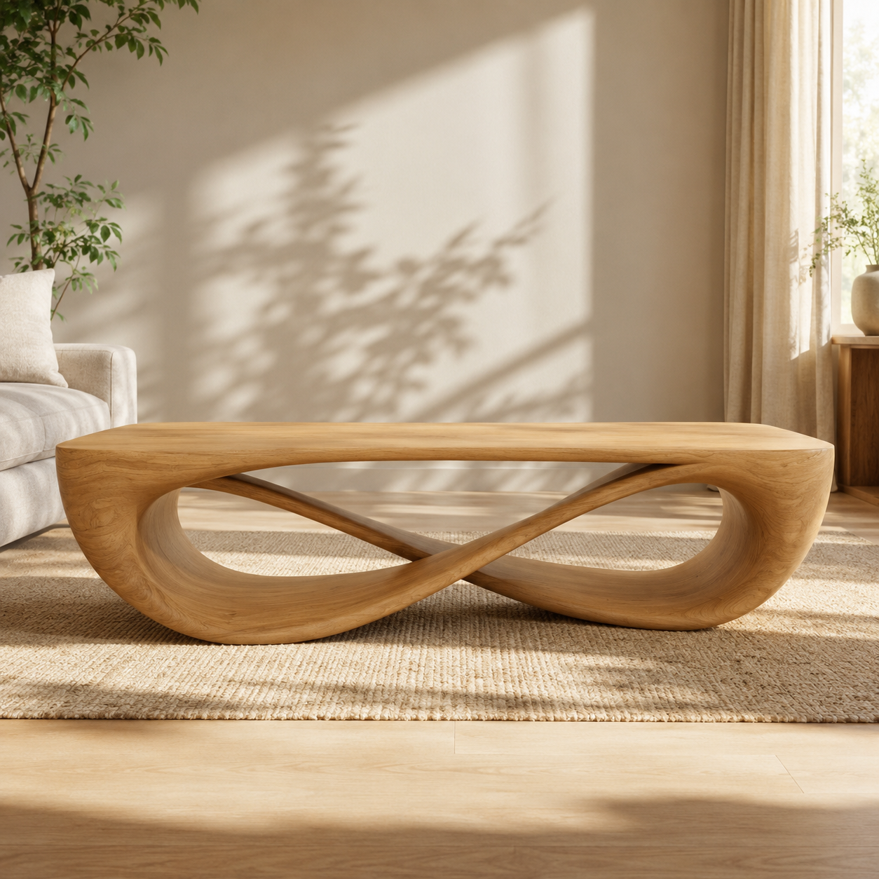 Serpentine Open Base Solid Wood Coffee Table For Living Room