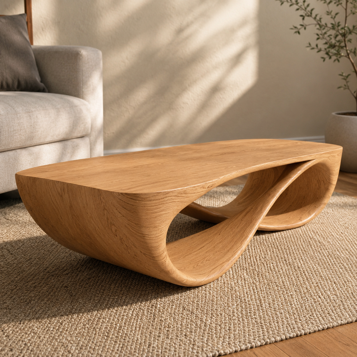 Serpentine Open Base Solid Wood Coffee Table For Living Room