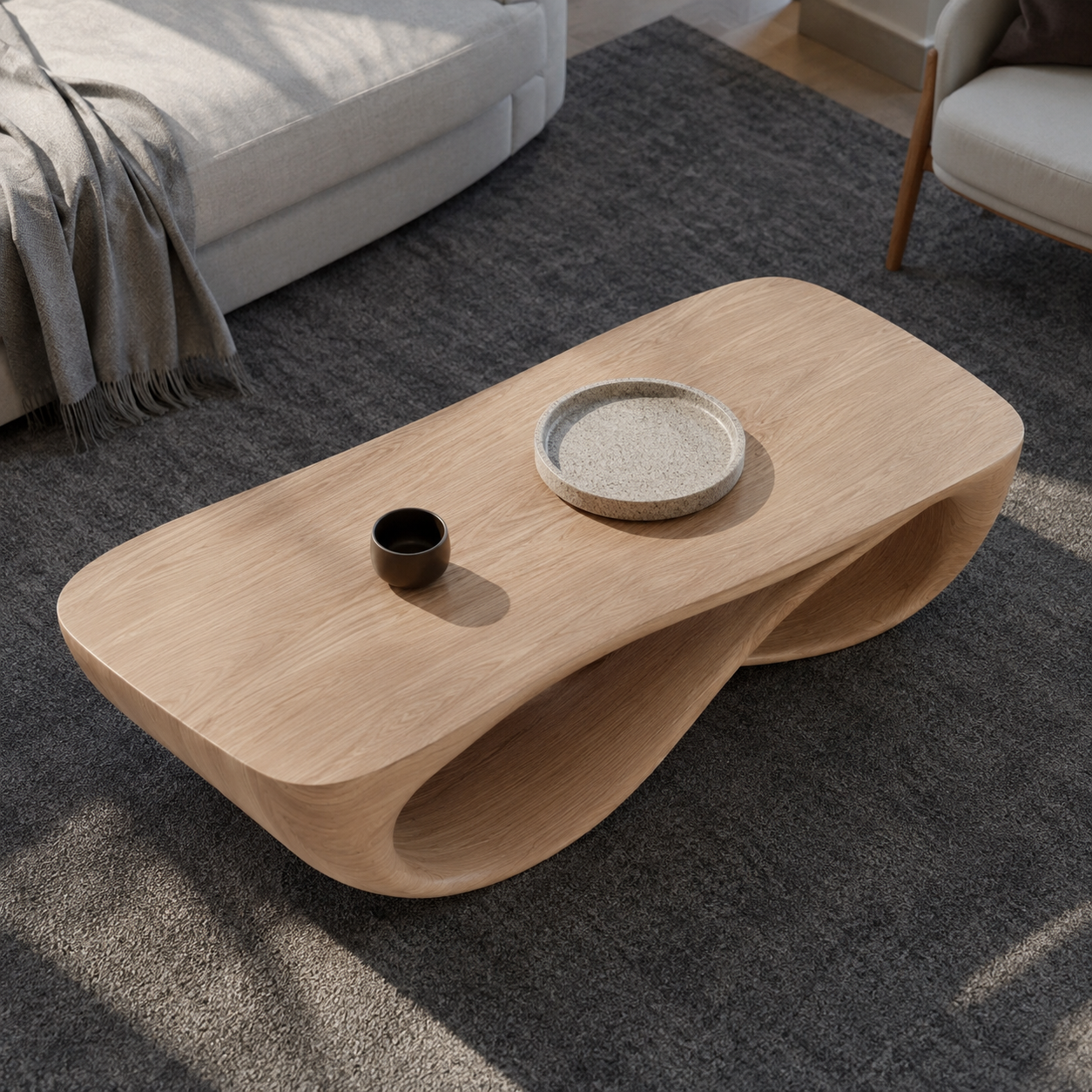 Serpentine Open Base Solid Wood Coffee Table For Living Room