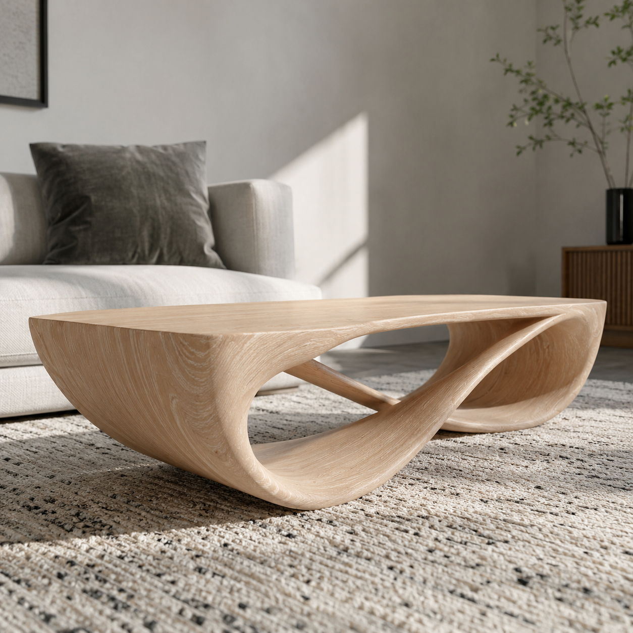 Serpentine Open Base Solid Wood Coffee Table For Living Room