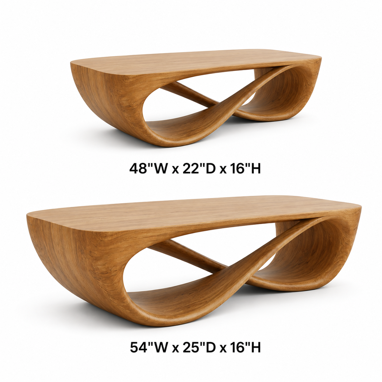 Serpentine Open Base Solid Wood Coffee Table For Living Room