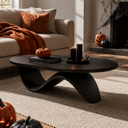 Sculptural Ribbon Base Solid Wood Coffee Table For Living Room