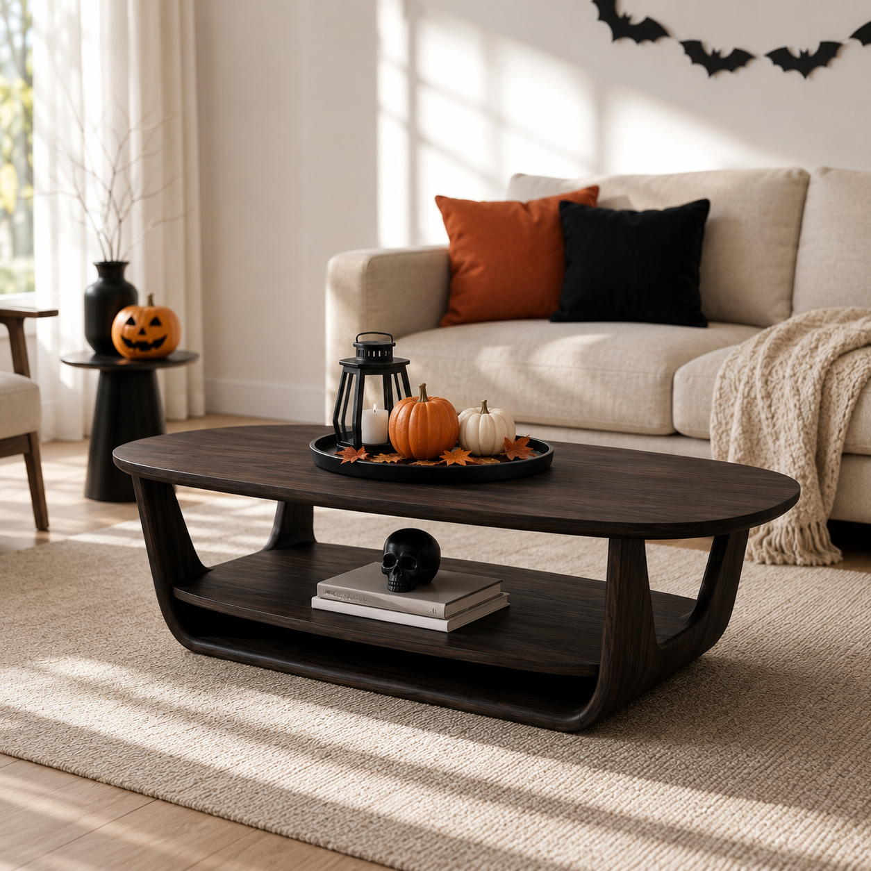 Organic Tiered Open Frame Solid Wood Coffee Table For Living Room