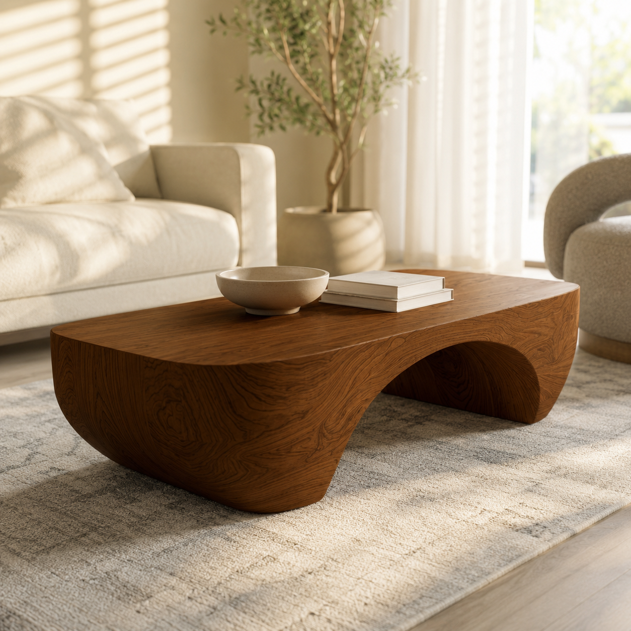 Solis Arched Bridge Solid Wood Coffee Table For Living Room