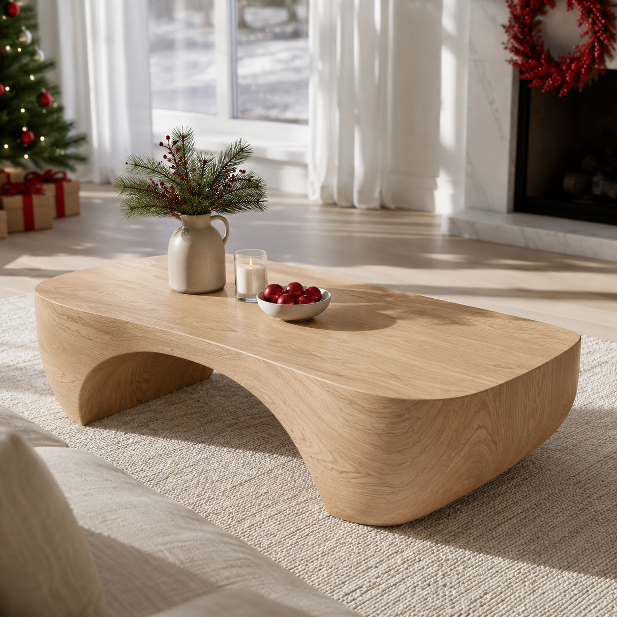 Solis Arched Bridge Solid Wood Coffee Table For Living Room