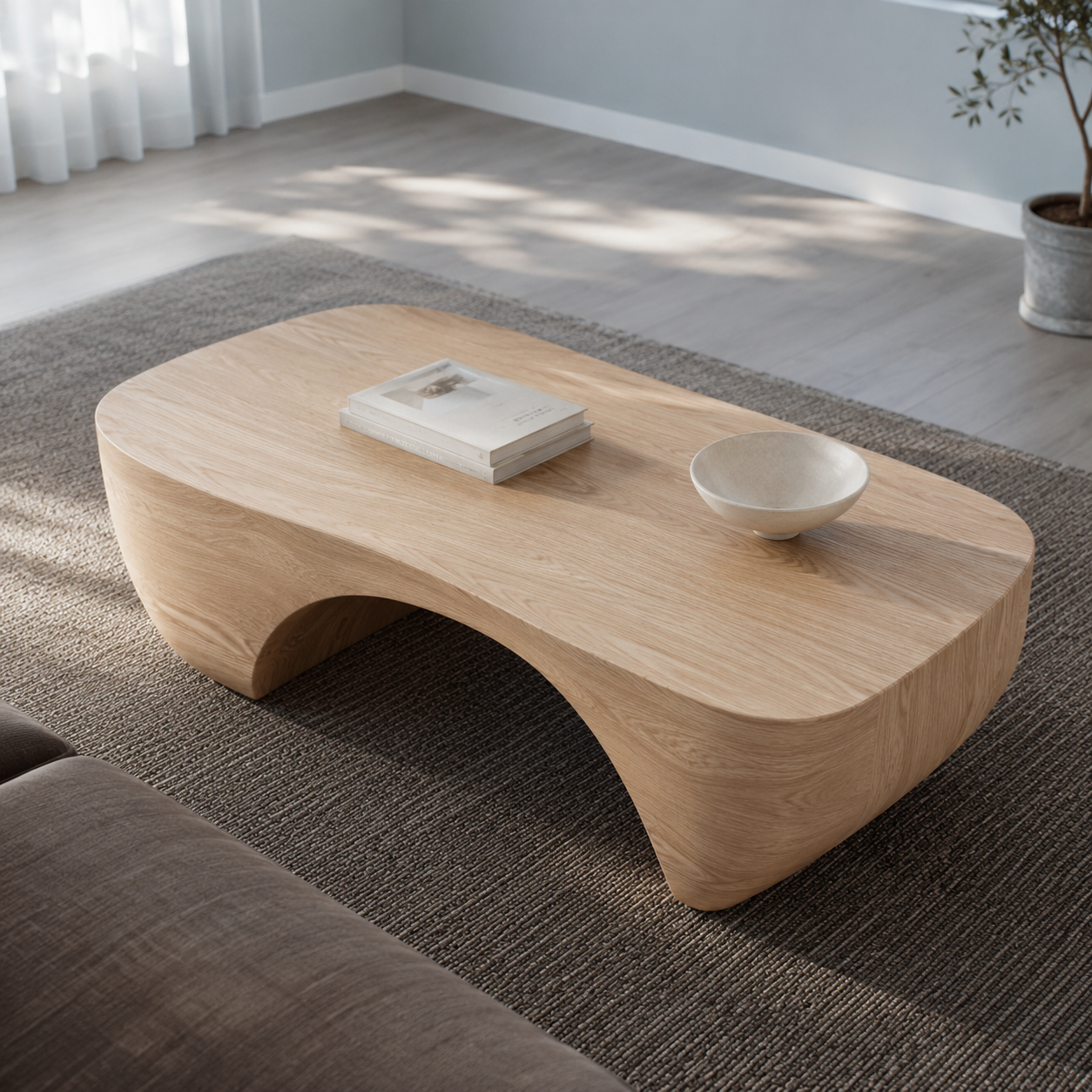 Solis Arched Bridge Solid Wood Coffee Table For Living Room