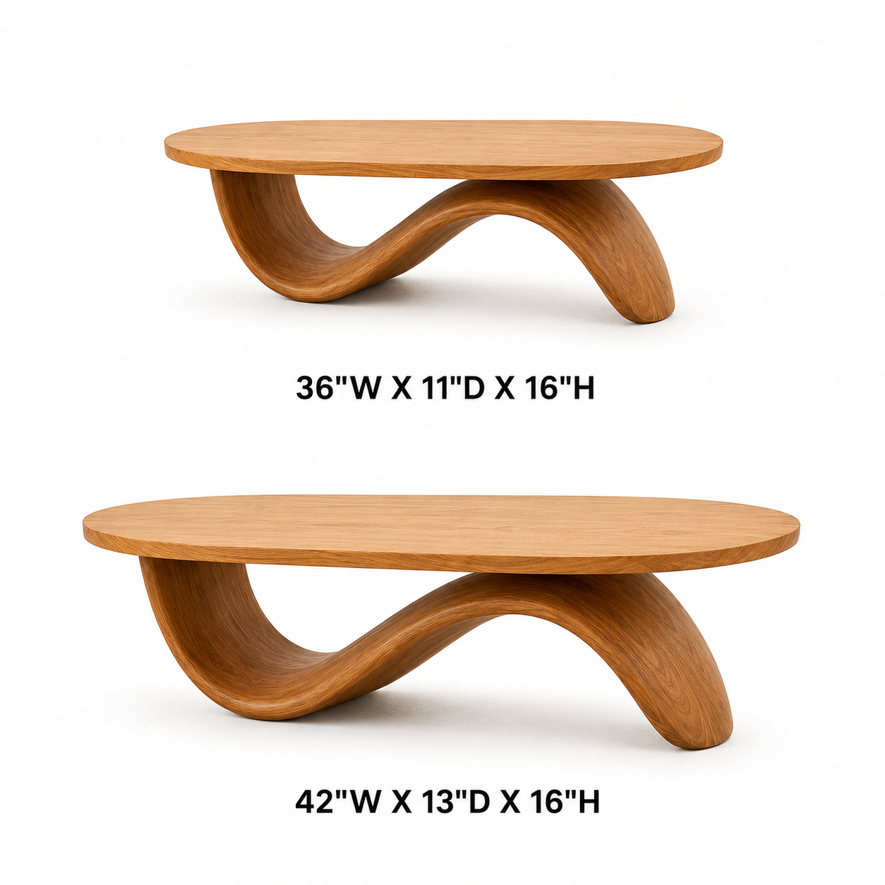 Sculptural Ribbon Base Solid Wood Coffee Table For Living Room