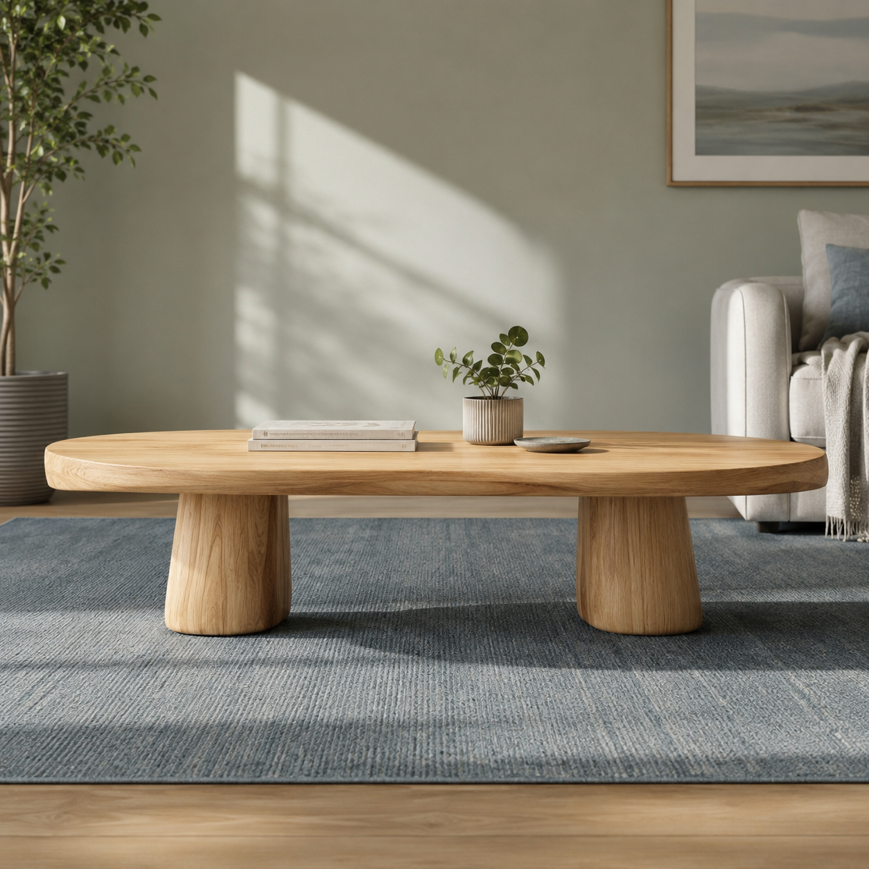 Sculptural Live Edge Slab Solid Wood Coffee Table For Living Room