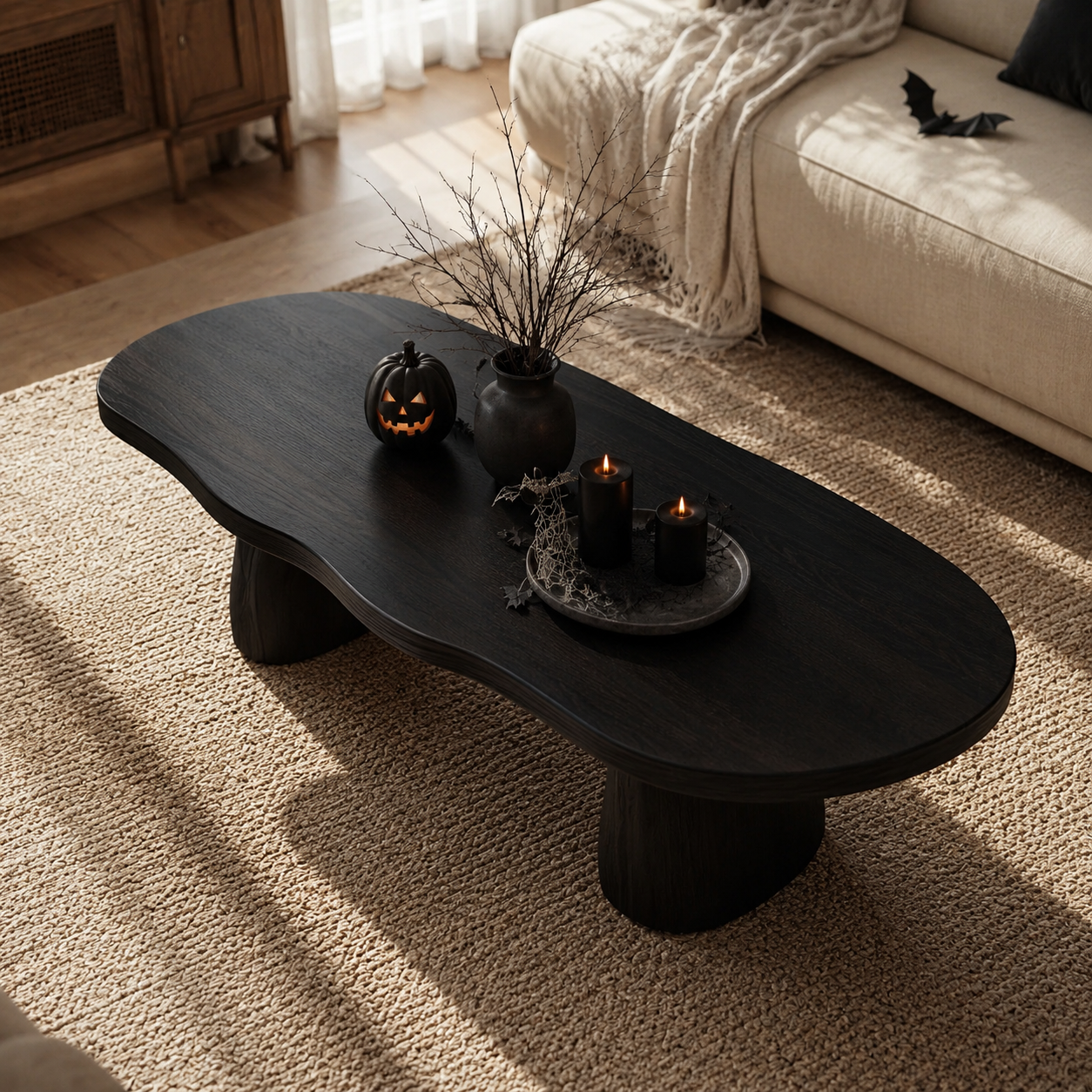 Sculptural Live Edge Slab Solid Wood Coffee Table For Living Room