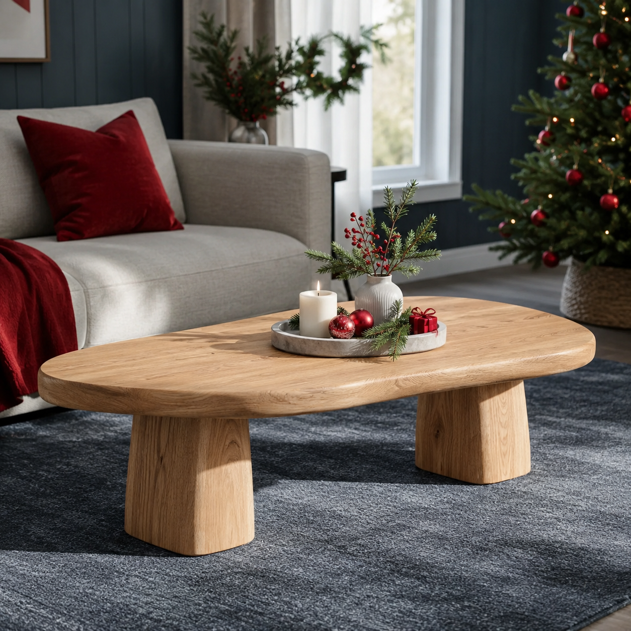 Sculptural Live Edge Slab Solid Wood Coffee Table For Living Room