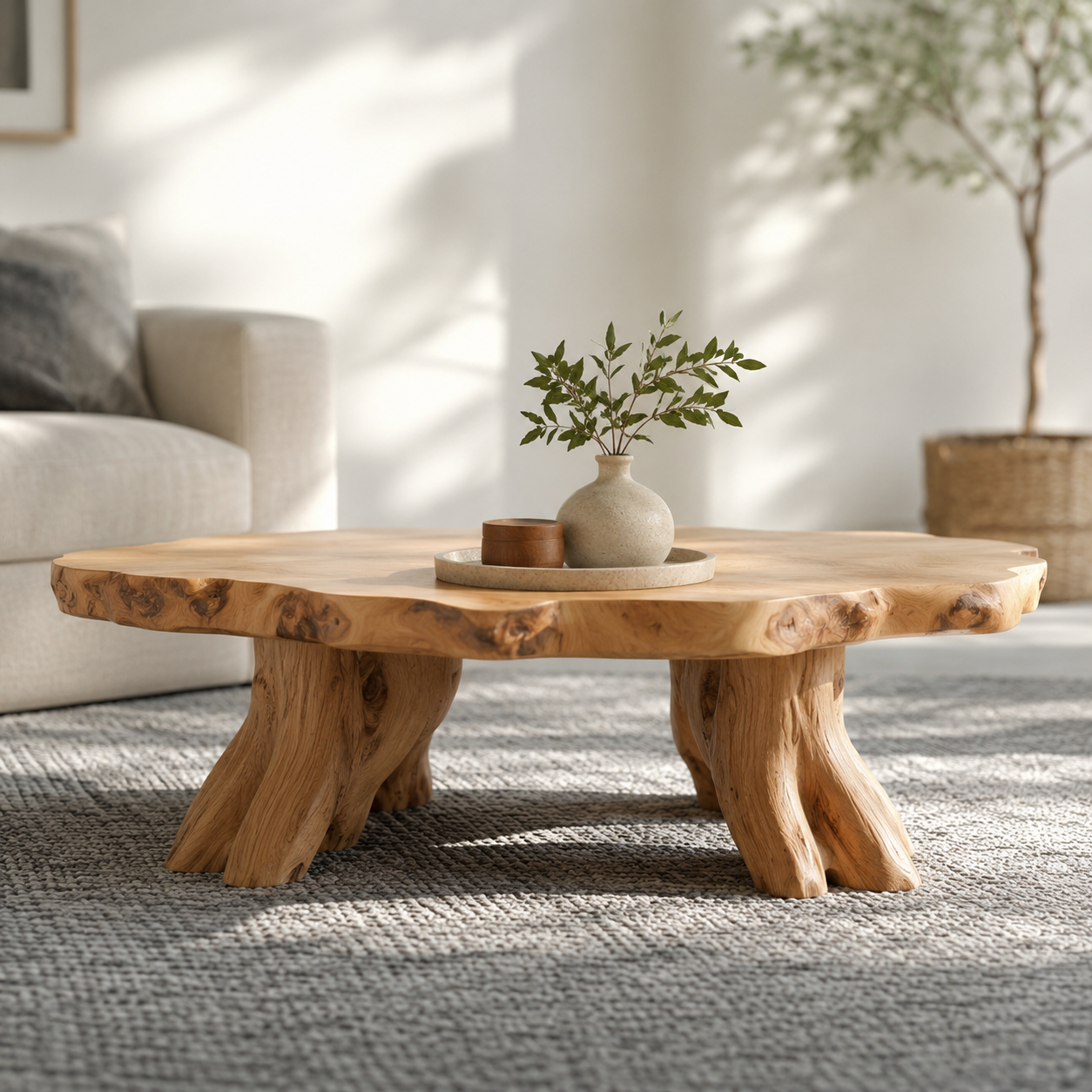 Elden Root Base Live Edge Solid Wood Coffee Table For Living Room
