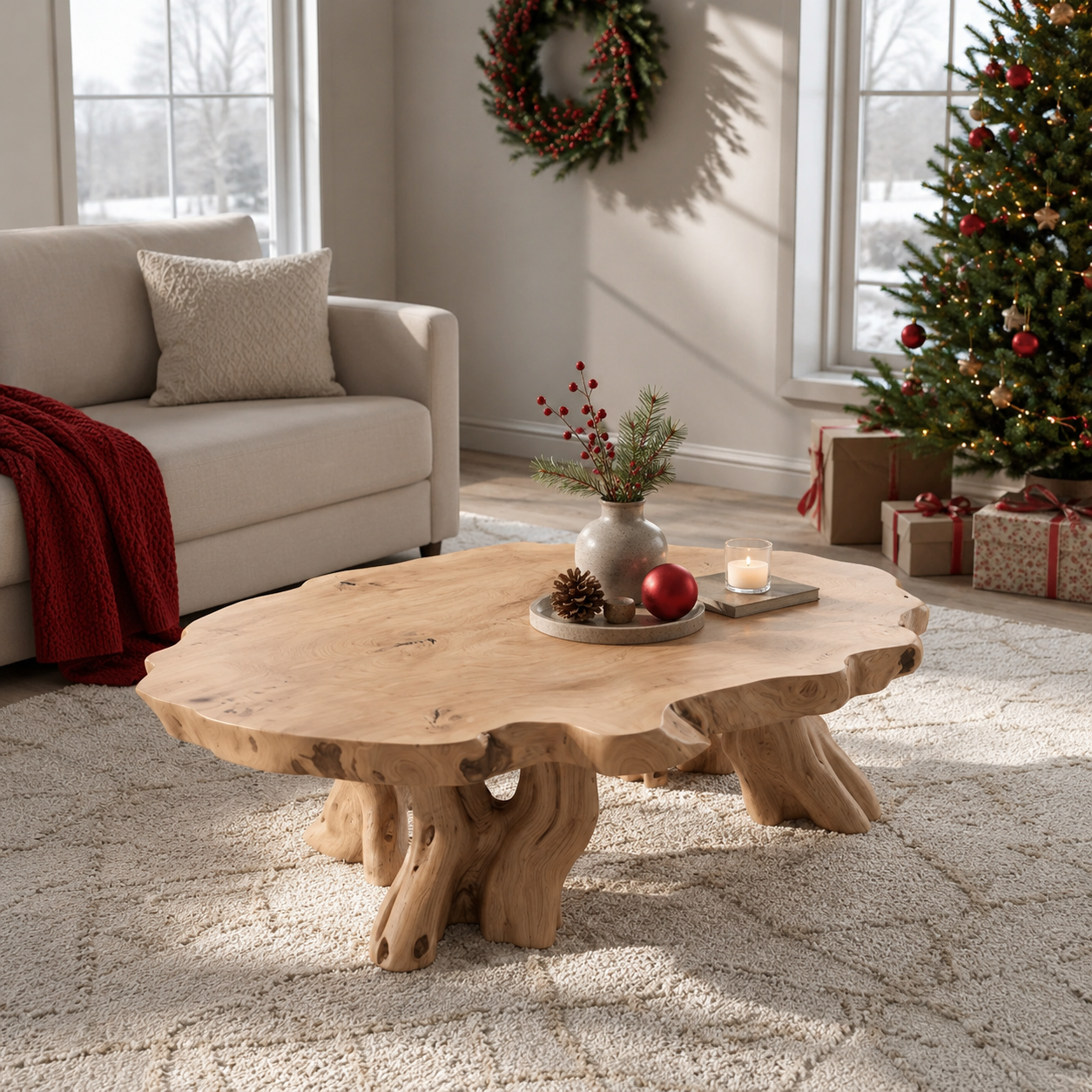 Elden Root Base Live Edge Solid Wood Coffee Table For Living Room