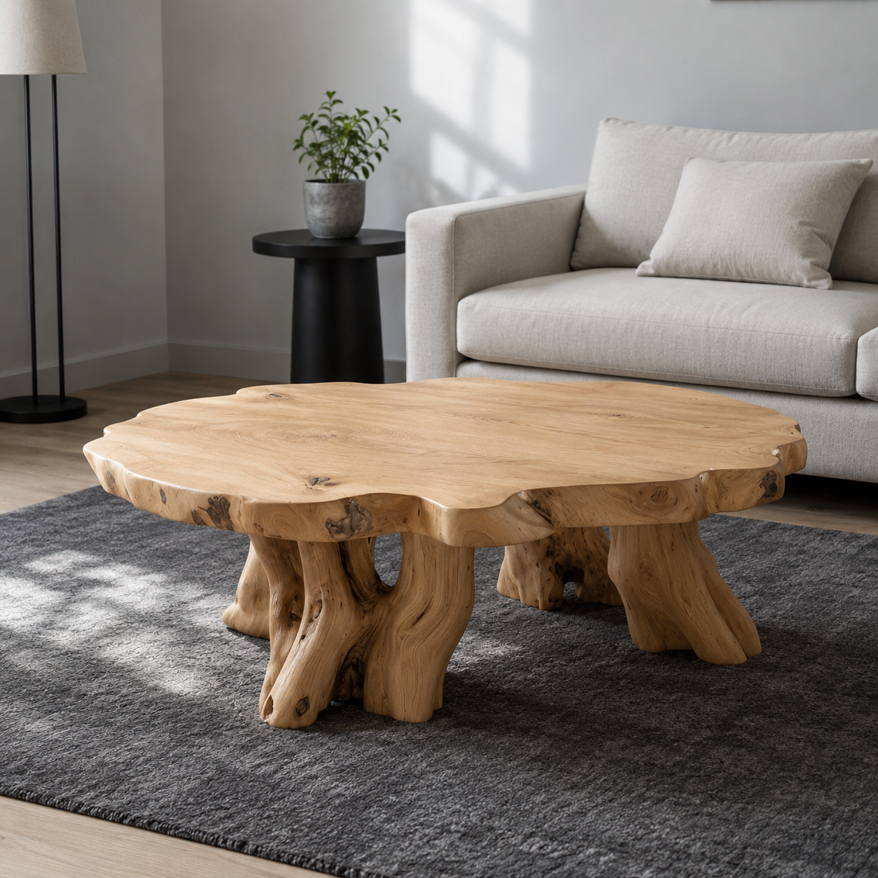 Elden Root Base Live Edge Solid Wood Coffee Table For Living Room