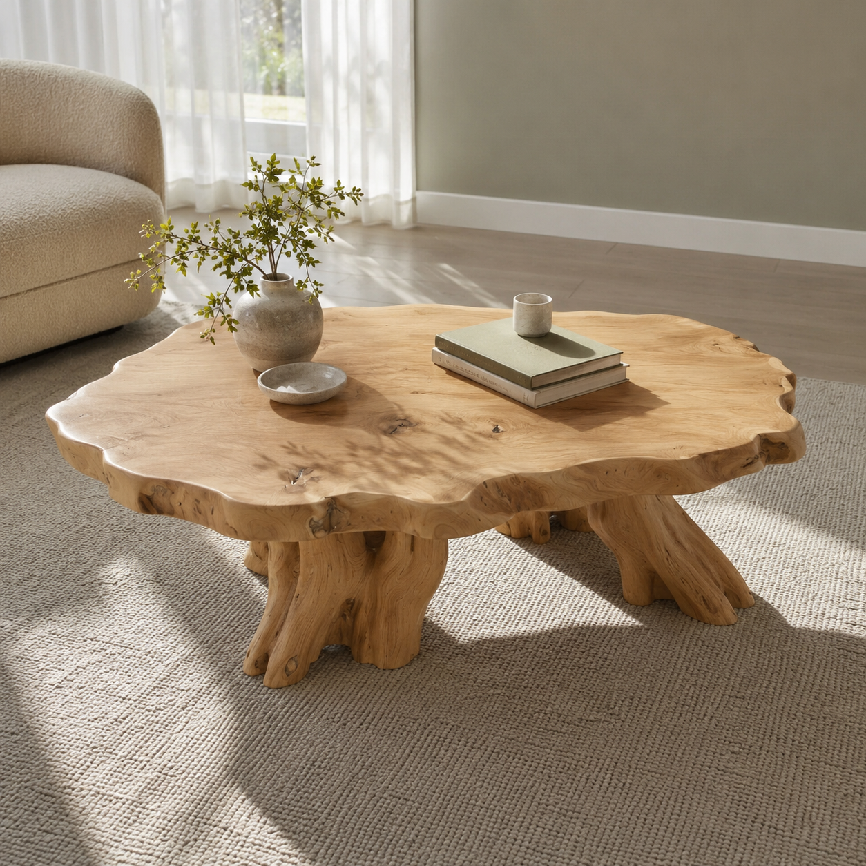 Elden Root Base Live Edge Solid Wood Coffee Table For Living Room