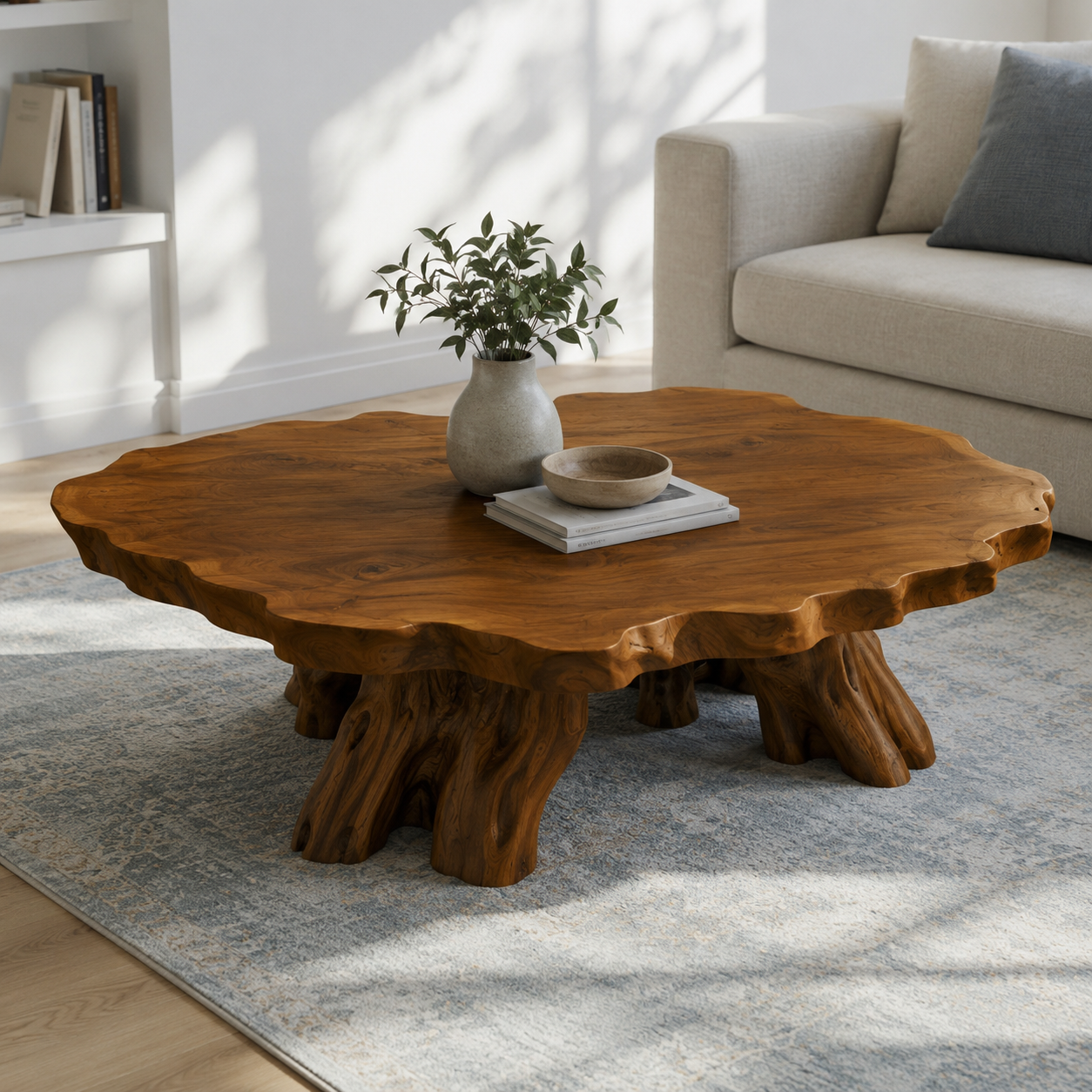 Elden Root Base Live Edge Solid Wood Coffee Table For Living Room